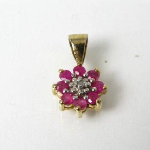 Vintage Womens Small Ruby 14kt & 925 Sterling Silver Pendant - Picture 1 of 2